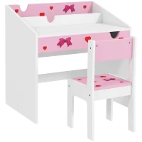 Qaba Kids Study Desk with Storage, Kids Desk and Chair Set for Bedroom & Study Room, Aged 3-6 Years, Pink(m-12)