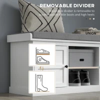 HOMCOM Shoe Storage Bench with Cushioned Seat, Entryway Bench Seat with 2 Cabinets and Adjustable Shelf for Hallway, White(m-7)