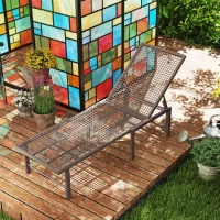 Outsunny Wicker Outdoor Lounge Chair, Rattan Reclining Patio Lounger Tanning Chair with Adjustable Back, Brown(m-10)