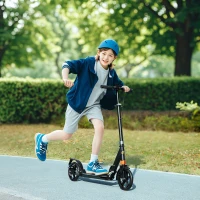 Qaba Foldable Kids Scooter with 4 Adjustable Heights, Double Brakes, and Shock Absorption for Ages 6-12, Black(m-8)