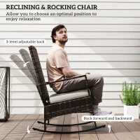 Outsunny 3 Piece Rocking Bistro Set, Wicker Patio Furniture with 3-Level Reclining High Back Rocking Chair and Glass Table, White(m-4)