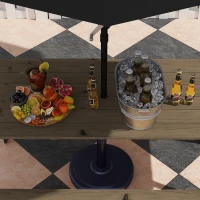 Outsunny 5.7 FT Outdoor Picnic Table with 2" Umbrella Hole, Spruce Wood Dining Table and 795 LBS Benches with Steel Frame, Brown(m-10)