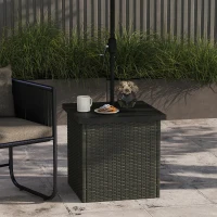 Outsunny Wicker Side Table with 1.5" Umbrella Hole, Square Outdoor End Table with UV-Resistant Frame, Storage Space, Mixed-Brown(m-8)