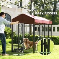 PawHut Outdoor Dog Kennel with Rotating Bowl Holders, Walk-in Pet Playpen with Waterproof Cover, 8' x 4' x 6', Red(m-6)