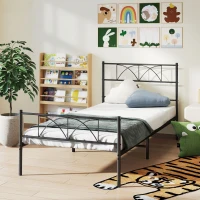 HOMCOM Metal Twin Platform Bed Frame with Headboard, Steel Slat Support, Underbed Storage, No Box Spring Needed, Easy Assembly(m-8)