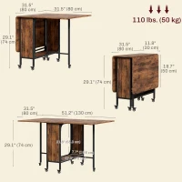 HOMCOM Folding Dining Table, Extendable Kitchen Table for Small Spaces with Storage Shelf and 6 Wheels, Rustic Brown(m-3)