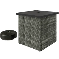 Outsunny Wicker Side Table with 1.5" Umbrella Hole, Square Outdoor End Table with UV-Resistant Frame, Storage Space, Mixed-Gray(m-1)