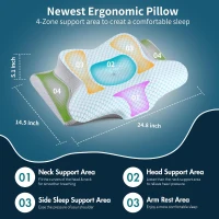 Ergonomic Memory Foam Neck Pillow with Breathable Pillowcase, Orthopedic Pillow for Side, Back, Stomach Sleepers, 25" L x 14.5" W x 5.1" H, Blue(m-3)