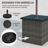 Outsunny Wicker Side Table with 1.5" Umbrella Hole, Square Outdoor End Table with UV-Resistant Frame, Storage Space, Mixed-Gray(m-4)