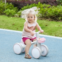 Qaba Toddler Balance Bike for 12–36 Months with Adjustable Seat, Removable Basket, 4 Silent Wheels, Pink