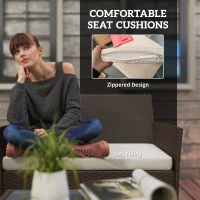 Outsunny 4 Pieces Wicker Outdoor Balcony Furniture Set Rattan Patio Furniture Set with Loveseat Chairs Glass Coffee Table Beige(m-6)