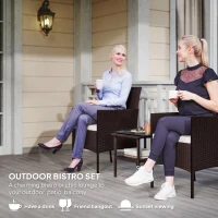 Outsunny Wicker Bistro Set, 3 Piece Patio Furniture Set with 2-Tier Glass Top Table, Cushions for Balcony, Porch, Beige(m-4)