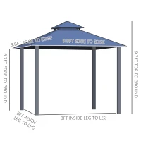 Outsunny 10'x10' Hardtop Patio Gazebo Aluminum Gazebo Deck Canopy with Double Tier Roof, Curtains, Netting Sidewalls, Black & Grey(m-3)