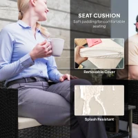 Outsunny Wicker Bistro Set, 3 Piece Patio Furniture Set with 2-Tier Glass Top Table, Cushions for Balcony, Porch, Beige(m-6)