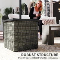 Outsunny Wicker Side Table with 1.5" Umbrella Hole, Square Outdoor End Table with UV-Resistant Frame, Storage Space, Mixed-Gray(m-7)
