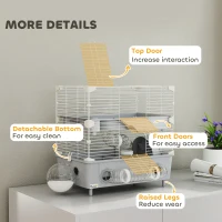 PawHut 2-Tier Hamster Cage with Sand Bathroom, Running Wheel, Water Bottle, Tubes, Accessories, for Dwarf Hamster, Gray(m-6)