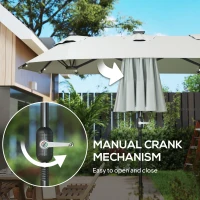 Outsunny Double-sided Outdoor Patio Umbrella with Solar Lights and Base, Dining Table Umbrella Push Button Tilt, Gray(m-8)