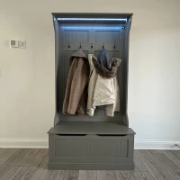 HOMCOM 3-In-1 Entryway Bench with Coat Rack, Hall Tree with Bench and Shoe Storage, 5 Hooks for Hallway(m-12)