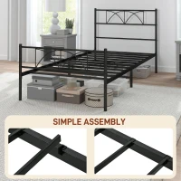 HOMCOM Metal Twin Platform Bed Frame with Headboard, Steel Slat Support, Underbed Storage, No Box Spring Needed, Easy Assembly(m-6)