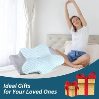 Ergonomic Memory Foam Neck Pillow with Breathable Pillowcase, Orthopedic Pillow for Side, Back, Stomach Sleepers, 25" L x 14.5" W x 5.1" H, Blue(m-7)