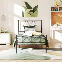 HOMCOM Metal Twin Platform Bed Frame with Headboard, Steel Slat Support, Underbed Storage, No Box Spring Needed, Easy Assembly(m-9)