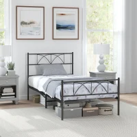 HOMCOM Metal Twin Platform Bed Frame with Headboard, Steel Slat Support, Underbed Storage, No Box Spring Needed, Easy Assembly(m-1)