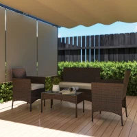 Outsunny 4 Pieces Wicker Outdoor Balcony Furniture Set Rattan Patio Furniture Set with Loveseat Chairs Glass Coffee Table Beige(m-8)