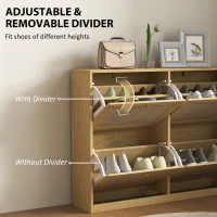 HOMCOM Narrow Shoe Storage Cabinet, Rattan Shoe Cabinet with 4 Flip Drawers and Adjustable Shelves for 20 Pairs, Oak(m-5)