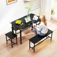 HOMCOM Extendable Dining Table Set, 5-Piece Dining Set for 4-6 with 2 Benches and 2 Stools for Small Spaces, Black(m-8)