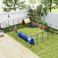 PawHut Dog Playpen for Indoor Outdoor, 24 Panels 39" H Puppy Playpen with Lockable Door, DIY Shape Pet Exercise Fence, Gray(m-2)