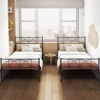 HOMCOM Metal Twin Platform Bed Frame with Headboard, Steel Slat Support, Underbed Storage, No Box Spring Needed, Easy Assembly(m-10)