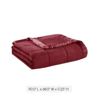 Twin Size Lightweight Down Alternative Blanket with Satin Trim, OEKO-TEX Certified, Moisture-Wicking, 90" L x 68" W x 0.25" H, Burgundy(m-3)