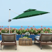 Outsunny 10 FT Cantilever Patio Umbrella with 360° Rotation & Adjustable Height, Cross Base, Crank and Tilt, Dark Green(m-9)