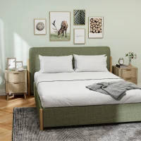 HOMCOM Night Stands Set of 2, Nightstands with Finger Pulls and Fluted Drawers, Bedside Tables with Round Edges, Oak(m-1)