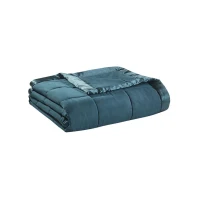 Twin Size Lightweight Down Alternative Blanket with Satin Trim, Hypoallergenic Polyester, Machine Washable, 90" L x 68" W x 0.25" H, Teal(m-2)