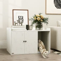 PawHut 32" Cat Litter Box Enclosure with Scratching Mat, Cat Entrance, Fit Most of Cat and Litter Box, Distressed White(m-8)