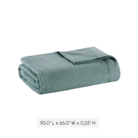 Machine Washable Egyptian Cotton Blanket with Breathable Weave, OEKO-TEX Certified, Perfect for Any Room, 90" L x 66" W x 0.25" H, Teal(m-3)
