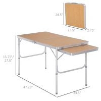 Outsunny 4ft Picnic Table with Slide Shelf Outdoor Portable Aluminum Folding Table 2 Adjustable Height Light-weight Camping BBQ Party Dining Table w/ Carrying Handle(m-3)