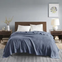 King Size Egyptian Cotton Bedding Blanket with Breathable Weave, OEKO-TEX Certified, Machine Washable Coverlet, 108" L x 90" W x 0.25" H, Blue(m-1)