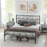 HOMCOM Metal Queen Platform Bed Frame with Headboard, Steel Slat Support, Underbed Storage, No Box Spring Needed, Easy Assembly(m-10)