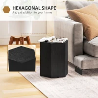 HOMCOM Hexagonal Side Table, Small End Table with 4 Adjustable Feet for Indoor, Outdoor, Black(m-5)