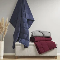 Machine Washable Wearable Multipurpose Throw with Goose Feather, Down Filling, Water-Repellent Microfiber, 68" L x 62" W x 0.25" H, Indigo(m-7)