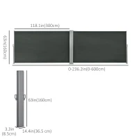 Outsunny Double Retractable Side Awning, 236" x 63" Outdoor Privacy Wall, Patio Screen for Garden, Balcony, Backyard, Grey(m-3)