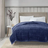 Reversible Down Alternative Blanket with Smart Temperature Control, Plush to Microfiber, OEKO-TEX Certified, 90" L x 66" W x 0.25" H, Navy(m-4)