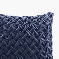 Velvet Ruched Square Decor Pillow with Removable Goose Feather Insert, Luxury Metal Zipper, Ideal for Sofa, Bed, 20" L x 20" W x 5" H, Navy(m-4)