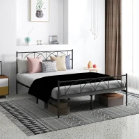 HOMCOM Metal Queen Platform Bed Frame with Headboard, Steel Slat Support, Underbed Storage, No Box Spring Needed, Easy Assembly(m-9)
