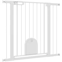 PawHut 30"-41" Extra Wide Pet Gate Barrier with Small Door, 35"H Dog Gate with Safety Gate Barrier, Stair Pressure Fit, White(m-2)