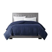 King Size Lightweight Down Alternative Blanket with Satin Trim, 3M Scotchgard Treatment, Machine Washable, 108" L x 90" W x 0.25" H, Navy(m-8)