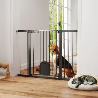 PawHut 30"-52" Extra Wide Pet Gate Barrier with Small Door, 35"H Dog Gate with Safety Gate Barrier, Stair Pressure Fit, Black(m-10)
