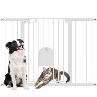 PawHut 30"-52" Extra Wide Pet Gate Barrier with Small Door, 35"H Dog Gate with Safety Gate Barrier, Stair Pressure Fit, Black(m-11)